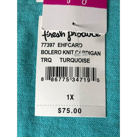 Fresh Produce Bolero‎ Cropped Knit Cardigan Sweater Turquoise Size 1X NWT $75 - Picture 7 of 8